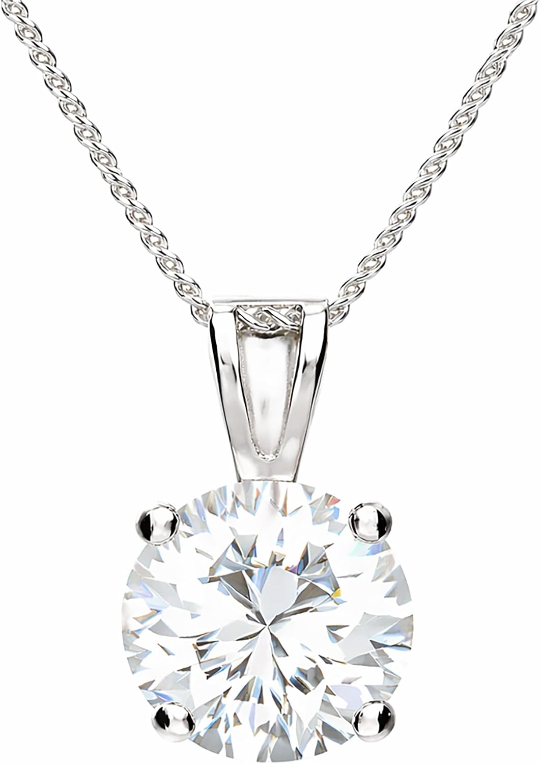 Premium Women's Necklace 925 Sterling Silver with a Zirconia Stone Pendant 8 mm Chain Solitaire Rhinestone Glitter Stone Pendant White Round Drop Bridal Jewellery