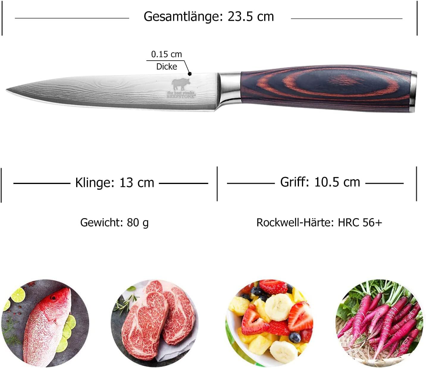 Steak Knife Set 6 Pieces Professional Chef's Knife, Ergonomic Wooden Handle, Smooth Blade, Gift Idea with Wooden Box for Storage – Bild 3