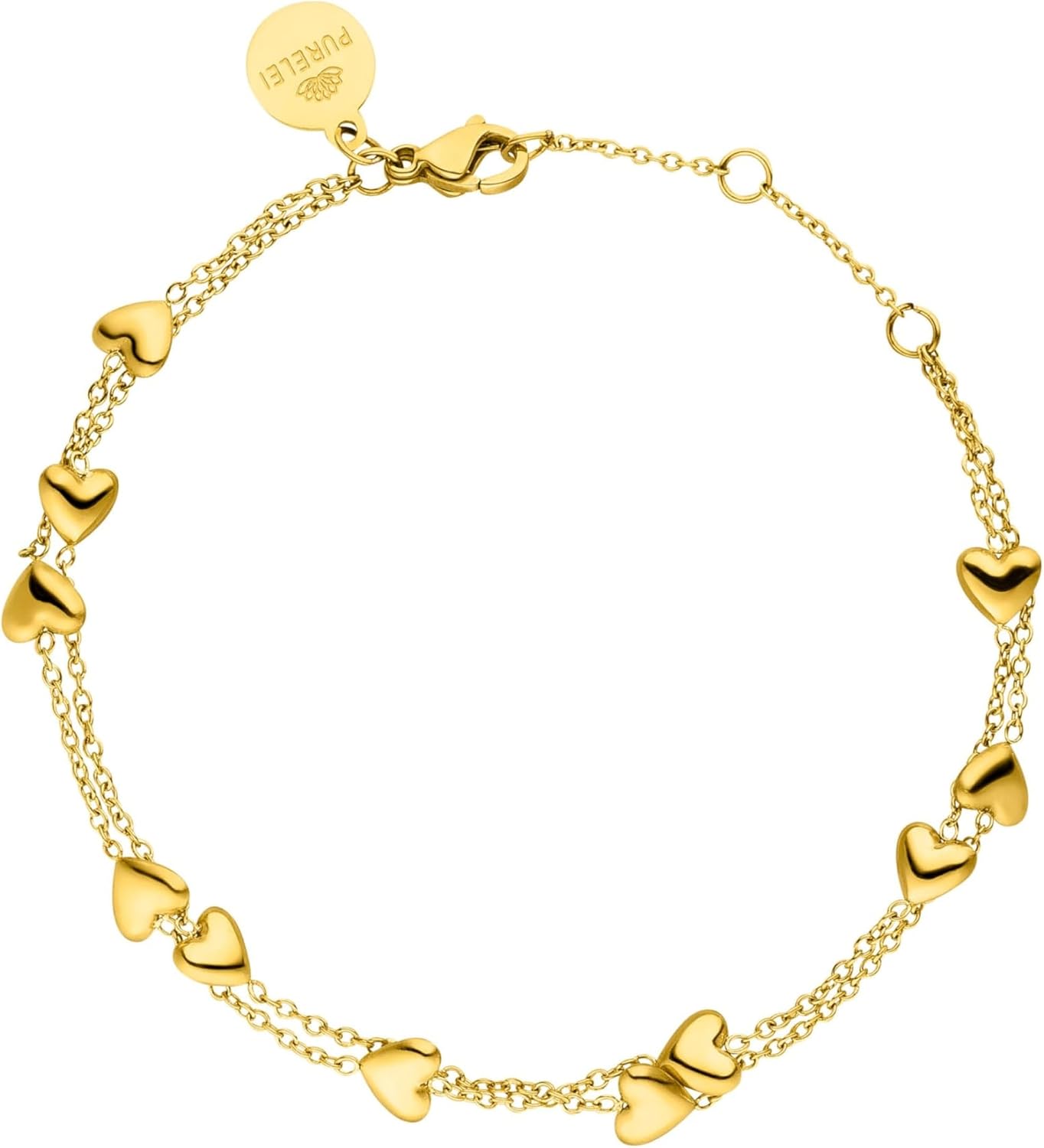 Purelei Alohi Heart Bracelet - Double Row Heart Women's Bracelet - Made of High Quality Durable Stainless Steel - Adjustable Length 16-19cm - Hawaiian Inspired & Waterproof