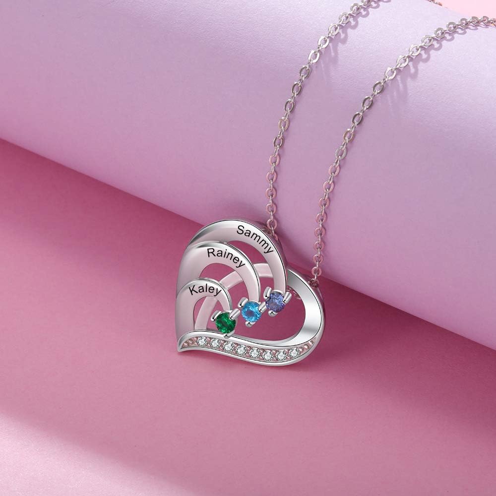 Personalised Name Necklace 925 Silver Women's Heart Pendant with Name Engraving Mother Daughter Chain Gift for Mother's Day Valentine's Day Christmas – Bild 6