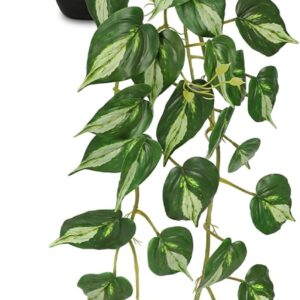 Hollyone Golden Pothos Artificial Hanging Plants 85 cm Indoor Plant Fake Ivy Plant Artificial Hanging Plant in Pot for Home Room Shelf Office Table Decoration Light Green
