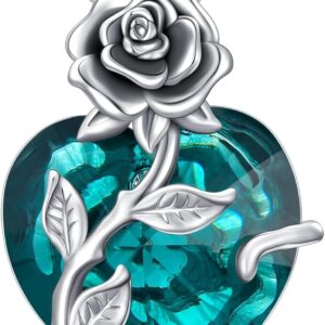 TOUPOP Women's Necklace 925 Silver Rose Chain with Birthstone Heart Pendant Jewellery Gifts for Women Girlfriend Wife Mum for Birthday Wedding Anniversary