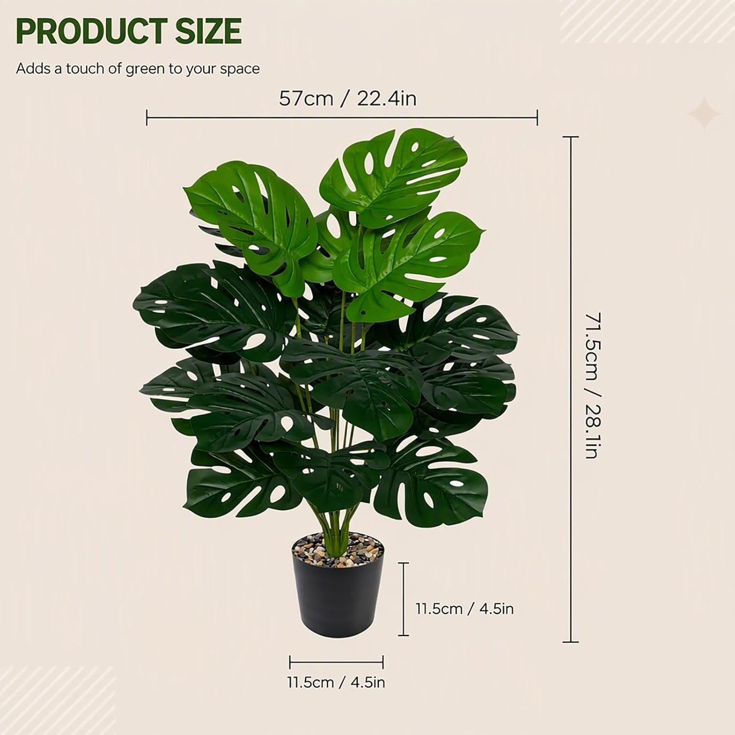 Monstera Plant, 71 cm Artificial Plant, Large, Realistic Plants Artificial with White Pot, Plastic Decoration, 18 Leaves, Living Room, Balcony, Pack of 1 – Bild 7