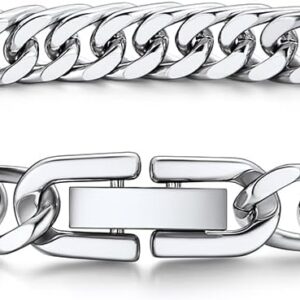 Bandmax Men's Bracelet Stainless Steel Curb Bracelet 6/8/12/17 mm Solid Cuban Link Bracelet 19/21/23 cm Heavy Curb Chain Bracelet with Folding Clasp Men's Bangle Jewellery for Birthday Father's Day