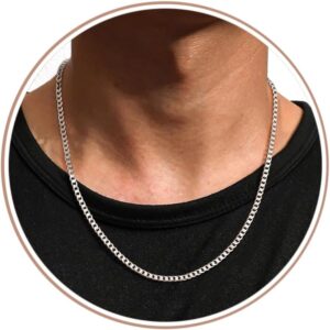 YADOCA Silver Chain Men’s 925 Silver, 3 mm/5 mm Necklace Chain for Men Silver Chain Hypoallergenic Curb Chain Necklace Jewellery for Men
