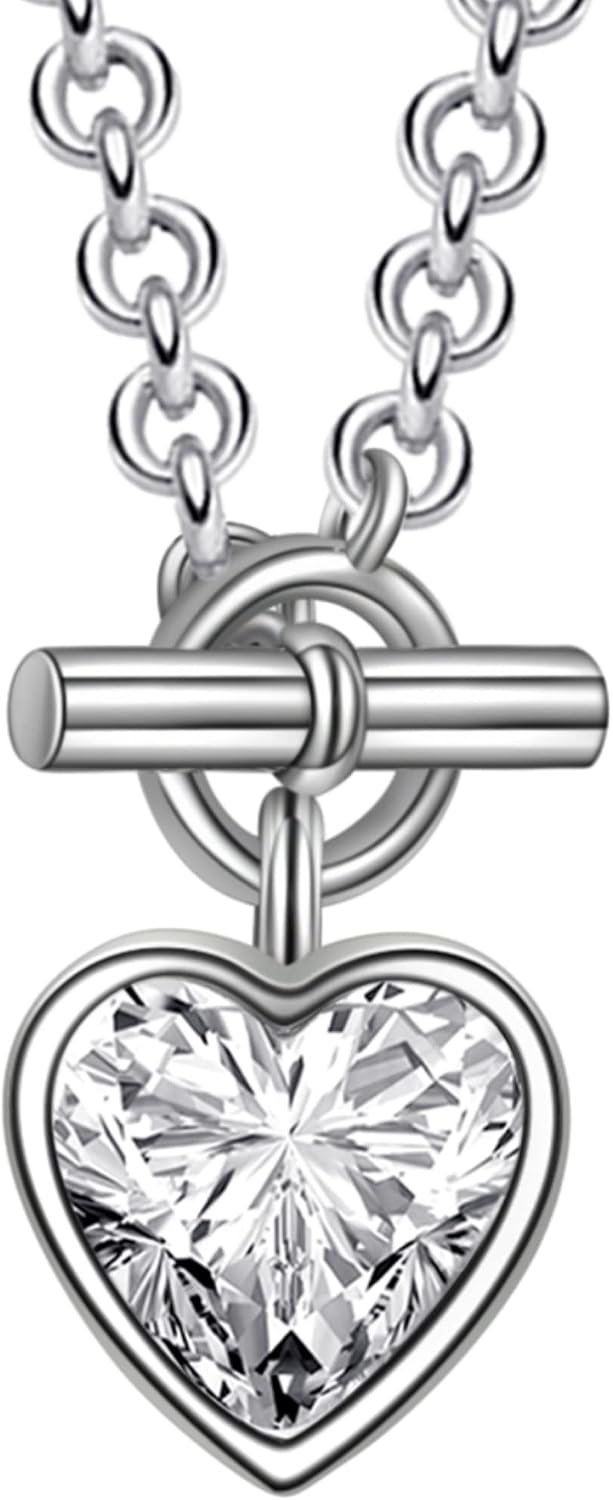 Women's Necklace Solid 925 Silver with Cubic Zirconia Heart Chain Silver Chain I Love You with Heart Pendant Chain 40-45 cm Adjustable Gifts for Women for Birthday Anniversary Wedding Anniversary