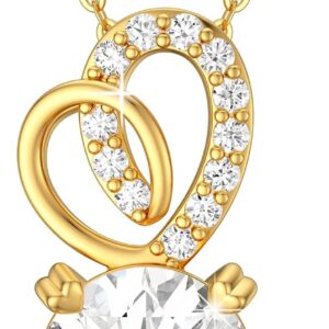 375/9K Real Gold 1 Carat Moissanite Necklace for Women in Round Cut, Yellow Gold Necklace with Heart Pendant, Birthday Gift for Wife and Girlfriend