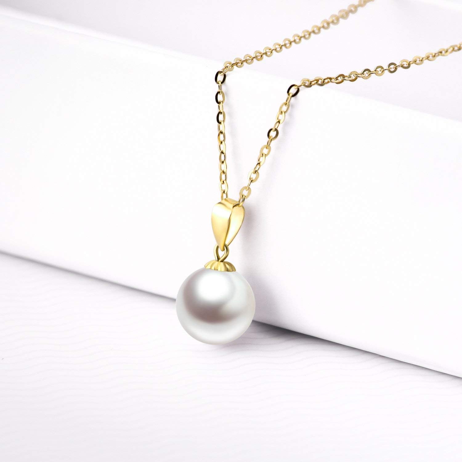9k Real Gold Pearl Necklace for Women with 18k Gold Pendant, 9 ct/375 Golden Pearl Pendant Chain Jewellery Gifts for Birthday Christmas 40 + 5 cm – Bild 4