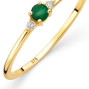 Orovi Women's Gold Jewellery, Gold Ring with Sapphire/Amethyst/Ruby/Emerald/Topaz and 2 Diamonds 0.03 ct, Trilogy Ring, Engagement Ring, Gemstone 9ct Yellow Gold