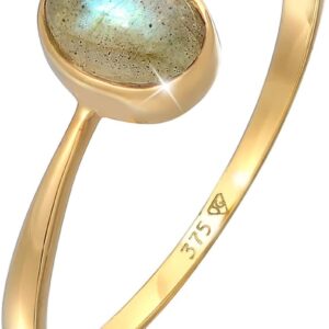 Elli Ring Damen Verlobung Solitär mit Labradorit Edelstein 375 Gelbgold