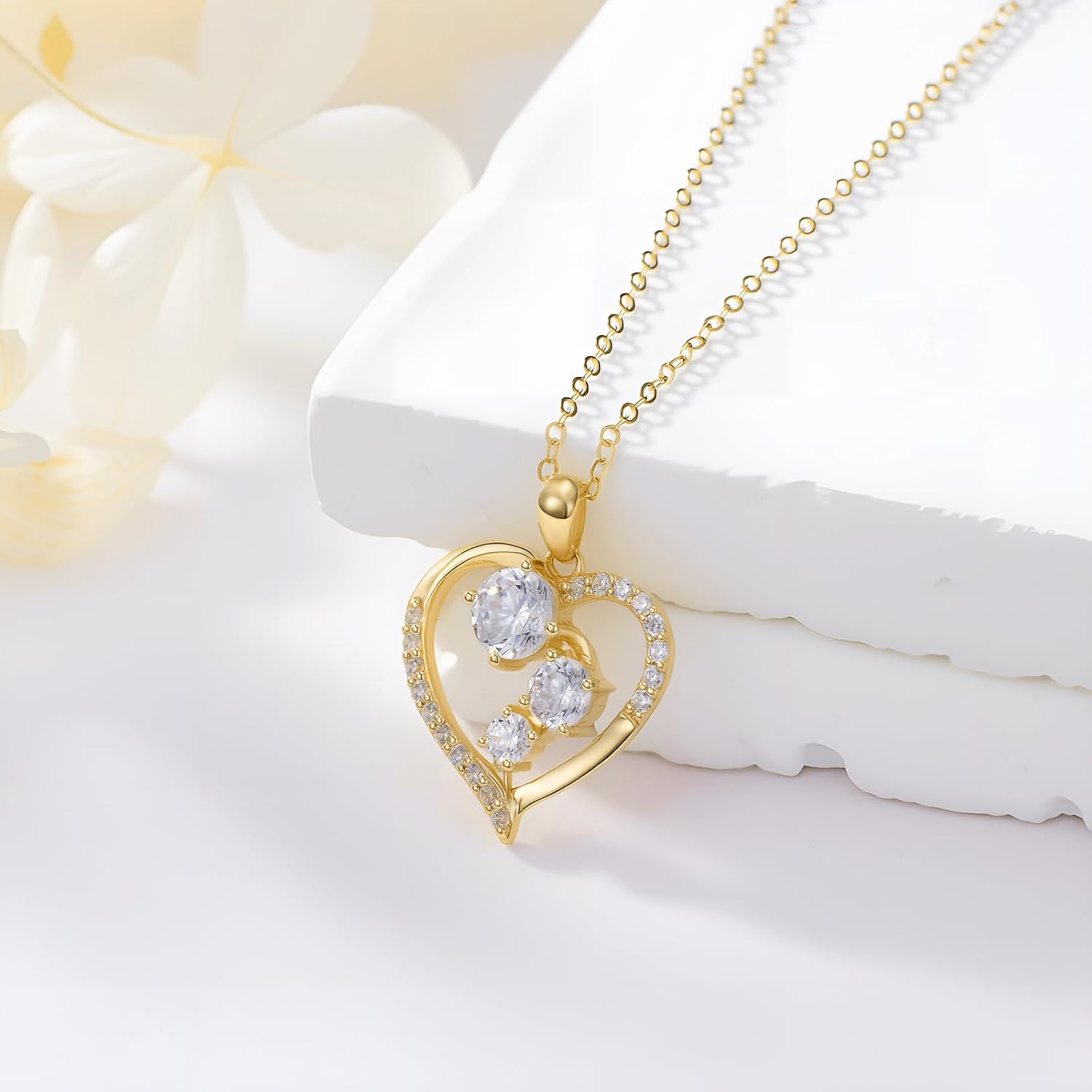 375/9K Echtgold Herz Kette für Damen, Gelbgold 0,55-1,2 cttw Moissanit Unendlichkeit Herz Anhänger Halskette,Schmuckgeschenk Jahrestag Geburtstag für Ehefrau Mutter,40+5cm – Bild 4