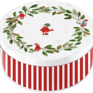 Christmas Round Cookie Tin - Large Biscuit Tin with Lid Diameter 19 cm