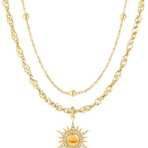 ICRUSH Cluster Glitter Necklace Women’s Necklace 2-Layer Layering Chain
