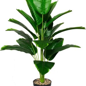 Artificial Plants in Pot, Plastic, Artificial Tropical Plants, Green Leaves with Stems and Pots, Green Plant, Fake Plants for Home, Office Plant Decoration (80 cm, Green Bird of Paradise)