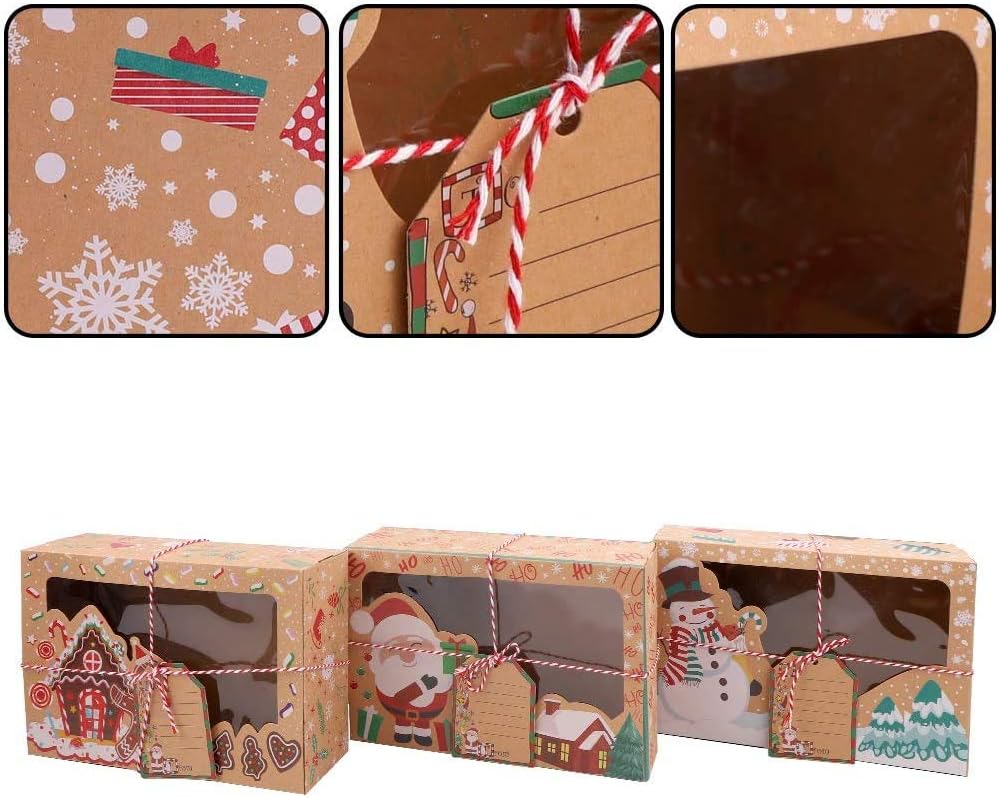 KAHEIGN 12 x Christmas Cookie Boxes, 22 x 15 x 7 cm Christmas Gift Boxes, Biscuit Boxes, Cake Boxes with Window and Tag Cards for Bakes, Chocolate Box Packaging – Bild 2