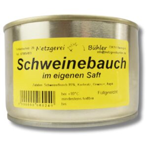 Butcher's Bühler Pork Belly in Own Juice 300 g to 400 g Made from 85% German Pork by Homemaker Sausage Art Sausage Preserve