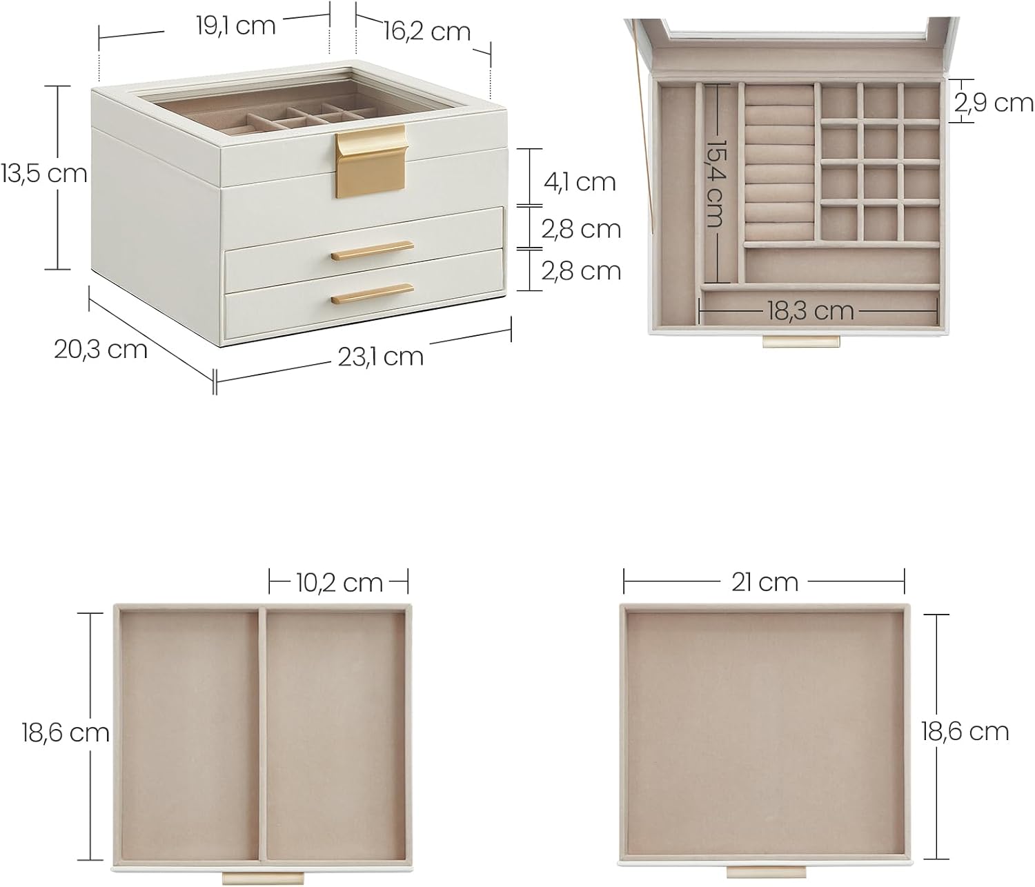 Songmics Jewellery Box with Glass Lid, 3 Levels, 2 Drawers – Bild 5