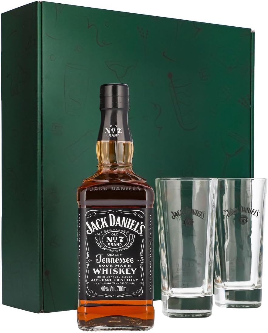 Sipply 3-Piece Gift Set with 2 Long Drink Glasses and 1 Bottle Jack Daniels 0.7 L 40.0% Vol. | with Gift Packaging: Green | Gift for Women Men Mum Dad Girlfriend for Christmas Easter – Bild 6
