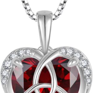 YL Knot Necklace 925 Sterling Silver Celtic Knot Pendant Chain 12 Birthstone Cubic Zirconia Jewellery Gifts for Women Mum