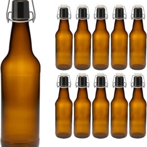 hocz 10 x Empty Swing Bottles 500 ml for Filling Brown - Bottles with Swing Top - Set of 10 Clip Glass Bottles Set for Beer, Juice, Drinks, Liquor, Oil, Sauces - 10 Pieces, 500 ml, Brown