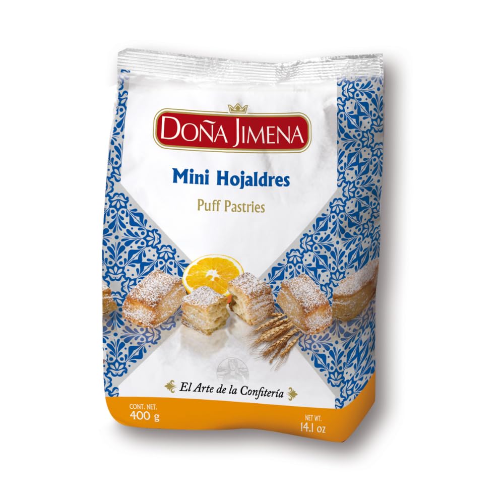 DOÑA JIMENA Premium Quality Puff Pastry Cookies with Icing Sugar, Typical Christmas Pastry, Handmade Recipe 400g