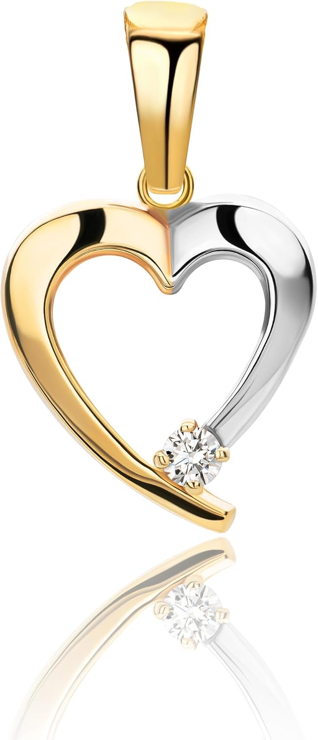 MIORE 9ct Bicolour Yellow Gold / White Gold Heart Pendant (375) - Pendant Gold/with Gold Chain/Silver Chain, Gold Jewellery Women