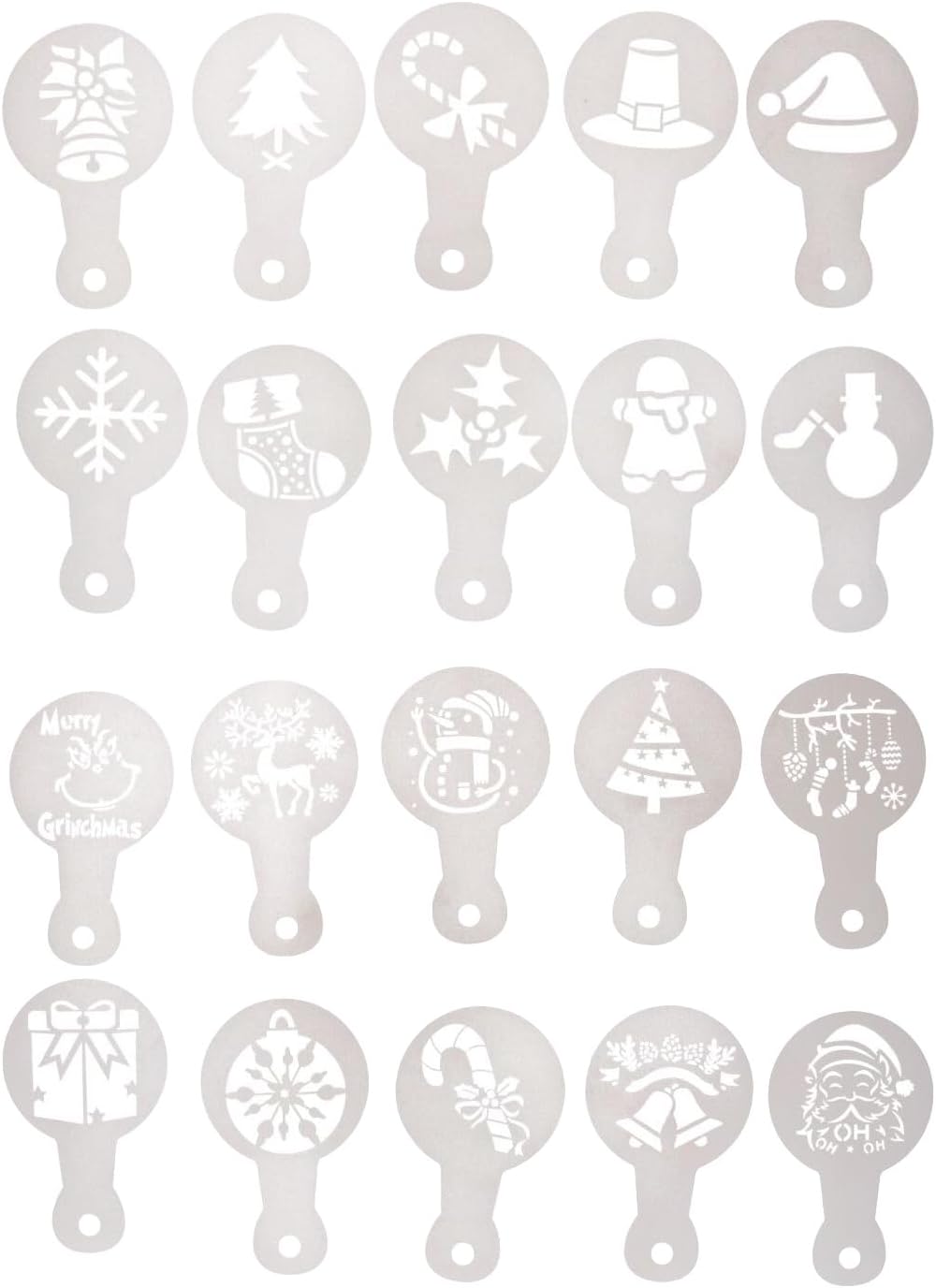 WILTON Christmas Stencils for Cookies, Pack of 20: Christmas Stencils with Christmas Motifs, Reusable, Ideal for Royal Icing, Cocoa, Airbrush and Colour Powder, Plastic