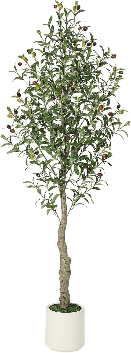 Artificial Olive Tree 180 cm, Artificial Plant Like Real, Dense Green Leaves with Artificial Olives, UV-Resistant, Easy Care, Decoration for Living Room, Balcony, Office