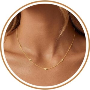 Women’s 925 Silver Necklace, 14 Carat Gold-Plated Gold Necklace, Women’s Cubic Zirconia Choker Necklace with Heart, Coin Statement Chain, Jewellery Gifts for Women, Mother
