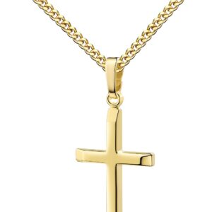 Women’s Pendant 333 Gold 8 Carat Yellow Gold Cross Pendant Real Gold with Flattened Edges Cross with Necklace or without Chain Selectable
