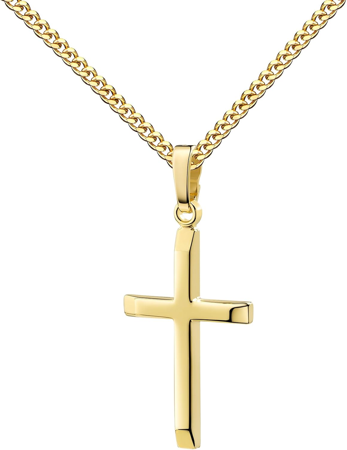 Women's Pendant 333 Gold 8 Carat Yellow Gold Cross Pendant Real Gold with Flattened Edges Cross with Necklace or without Chain Selectable