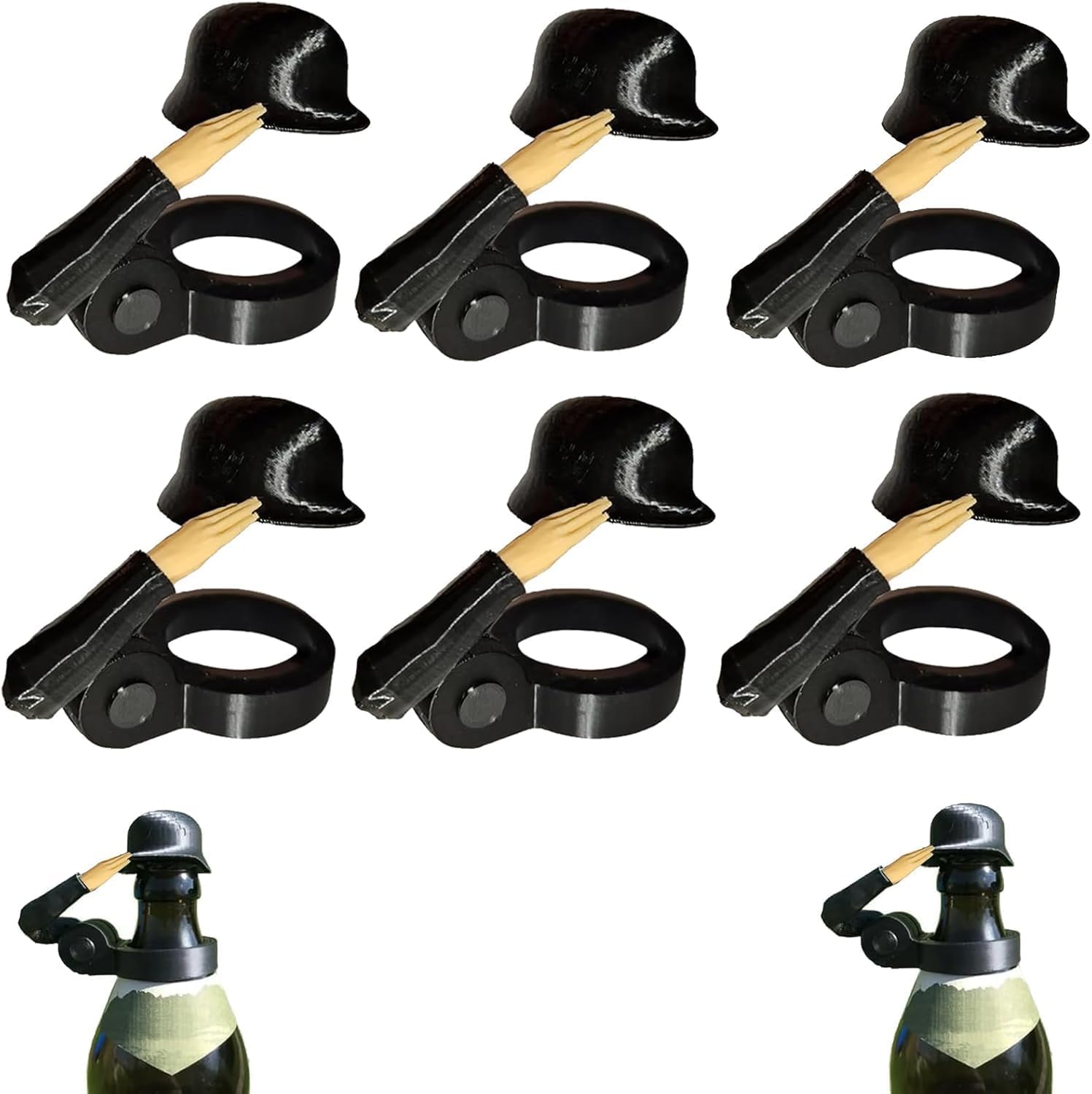 Soldier Salut Beer Bottles Helmet Soldier Greeting Beer Bottle Helmet Soldiers Salut Beer Bottle Stoppers for Beer Bottles Soldier Greeting Beer Helmet (Black-6 Pack)