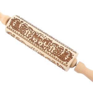 DOITOOL Christmas Rolling Pin with Embossing Kitchen Roller for Dough, Handmade Baking Roller for Cookies and Pastries