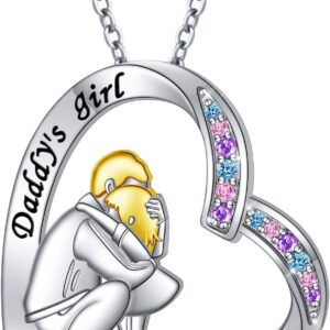 Father Daughter Necklaces 925 Sterling Silver Fathers and Daughters Pendant Chain Love Heart Jewellery Dad Daughter Birthday Gifts for Women Girls