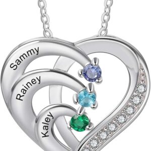 Personalised Name Necklace 925 Silver Women's Heart Pendant with Name Engraving Mother Daughter Chain Gift for Mother's Day Valentine's Day Christmas