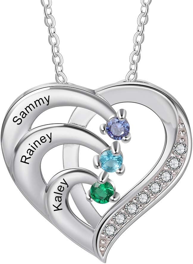Personalised Name Necklace 925 Silver Women's Heart Pendant with Name Engraving Mother Daughter Chain Gift for Mother's Day Valentine's Day Christmas