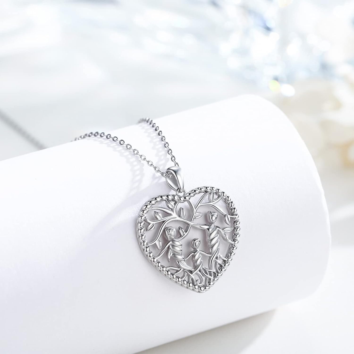 Women's Tree of Life Necklace 925 Sterling Silver Mother Children Daughter Son Tree of Life Family Heart Pendant Jewellery Gifts for Mum Girls – Bild 5