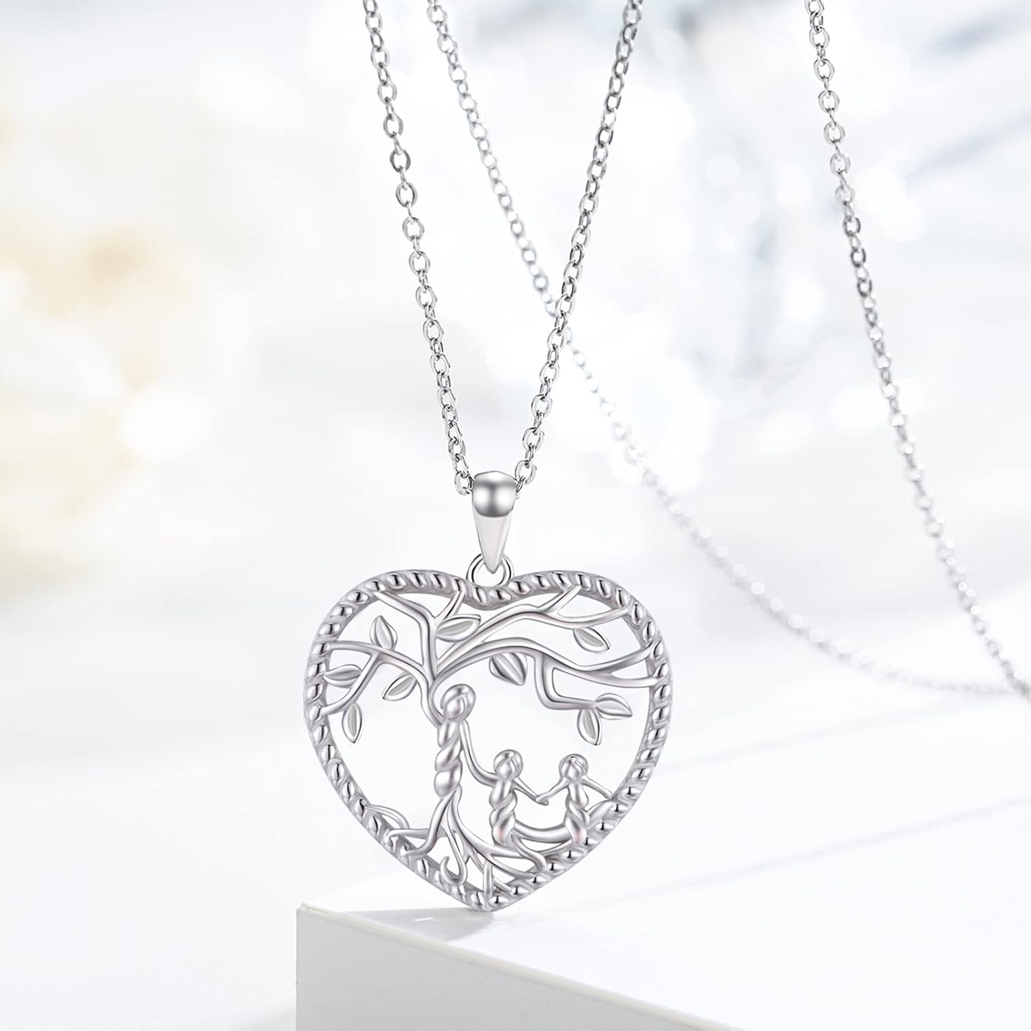 Women's Tree of Life Necklace 925 Sterling Silver Mother Children Daughter Son Tree of Life Family Heart Pendant Jewellery Gifts for Mum Girls – Bild 4