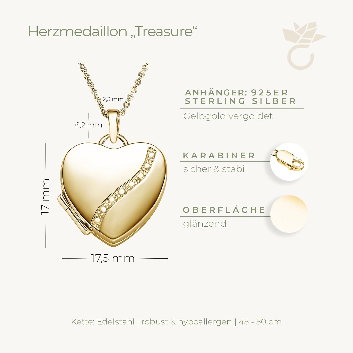 Amoonic Women's Heart Locket Treasure Gold Plated to Open, Chain 45-50 cm, Photo Upload Service and Engraving, A Memory from the Heart – Bild 5