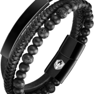 Leather Bracelet Men’s Leather Bracelet with Stainless Steel Magnetic Clasp Braided Bracelet for Men and Exclusive Jewellery Box for Men Gifts Idea