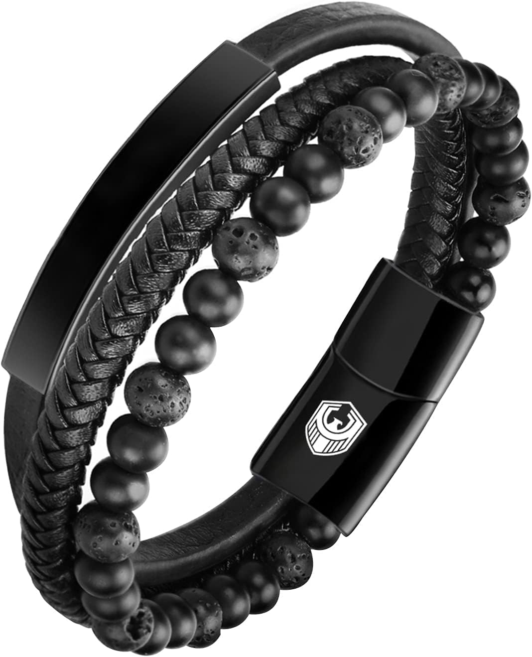 Leather Bracelet Men's Leather Bracelet with Stainless Steel Magnetic Clasp Braided Bracelet for Men and Exclusive Jewellery Box for Men Gifts Idea