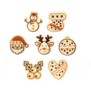 Cake Company - Chocolate Decoration "Xmas Set" for Cakes, Muffins, Cupcakes and Much More | 28 Pieces of 7 Different Character Designs for Christmas | White Chocolate Toppers Made of Belgian Chocolate