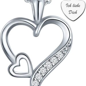 Heart Necklace 925 Silver / Gold Plated Necklace Women’s „I Love You“ Chain Silver Chain Heart Pendant Heart Jewellery Gifts for Women Girlfriend Her Birthday Wedding Anniversary Love Gift