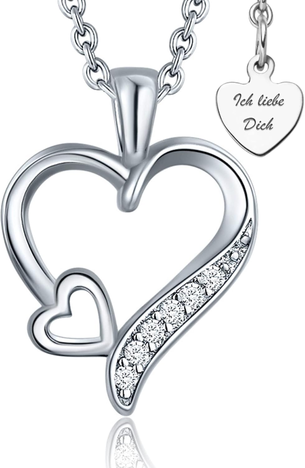 Heart Necklace 925 Silver / Gold Plated Necklace Women's "I Love You" Chain Silver Chain Heart Pendant Heart Jewellery Gifts for Women Girlfriend Her Birthday Wedding Anniversary Love Gift
