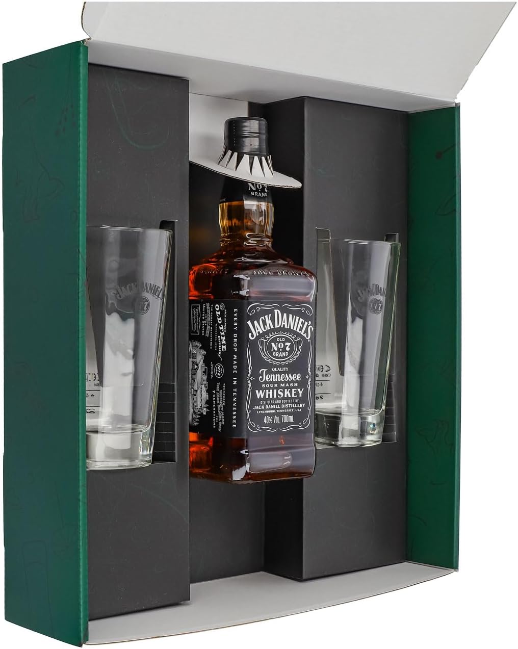 Sipply 3-Piece Gift Set with 2 Long Drink Glasses and 1 Bottle Jack Daniels 0.7 L 40.0% Vol. | with Gift Packaging: Green | Gift for Women Men Mum Dad Girlfriend for Christmas Easter – Bild 4