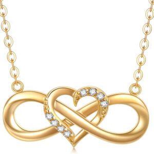 9K Gelbgold Halskette mit Herz Unendlichkeit Anhänger für Frauen, Echtes Gold Liebe Schmuck, Jubiläum Geburtstagsgeschenke für sie, Frau, Mutter, 18"