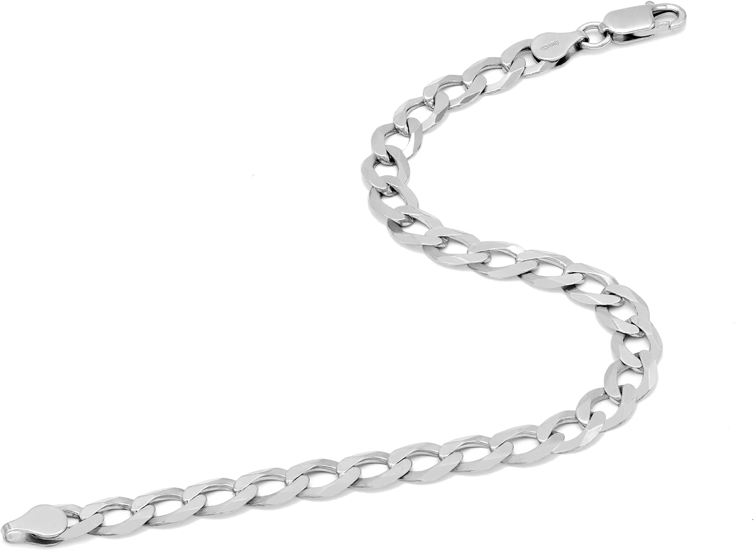 AKA Gioielli® - Men's Bracelet Genuine 925 Silver Rhodium-Plated - 7.2 mm Flat Curb Chain - Length: 19 20 22 cm – Bild 3