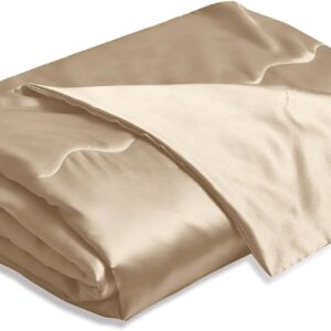 Satin Blanket 220 x 240 cm Beige Sofa Blanket Cooling Silky Silk Summer Blanket Lightweight Soft Luxury Smooth Shiny Satin Bedspread Cuddly Blanket for Bed Sofa Couch Bedroom Office Travel