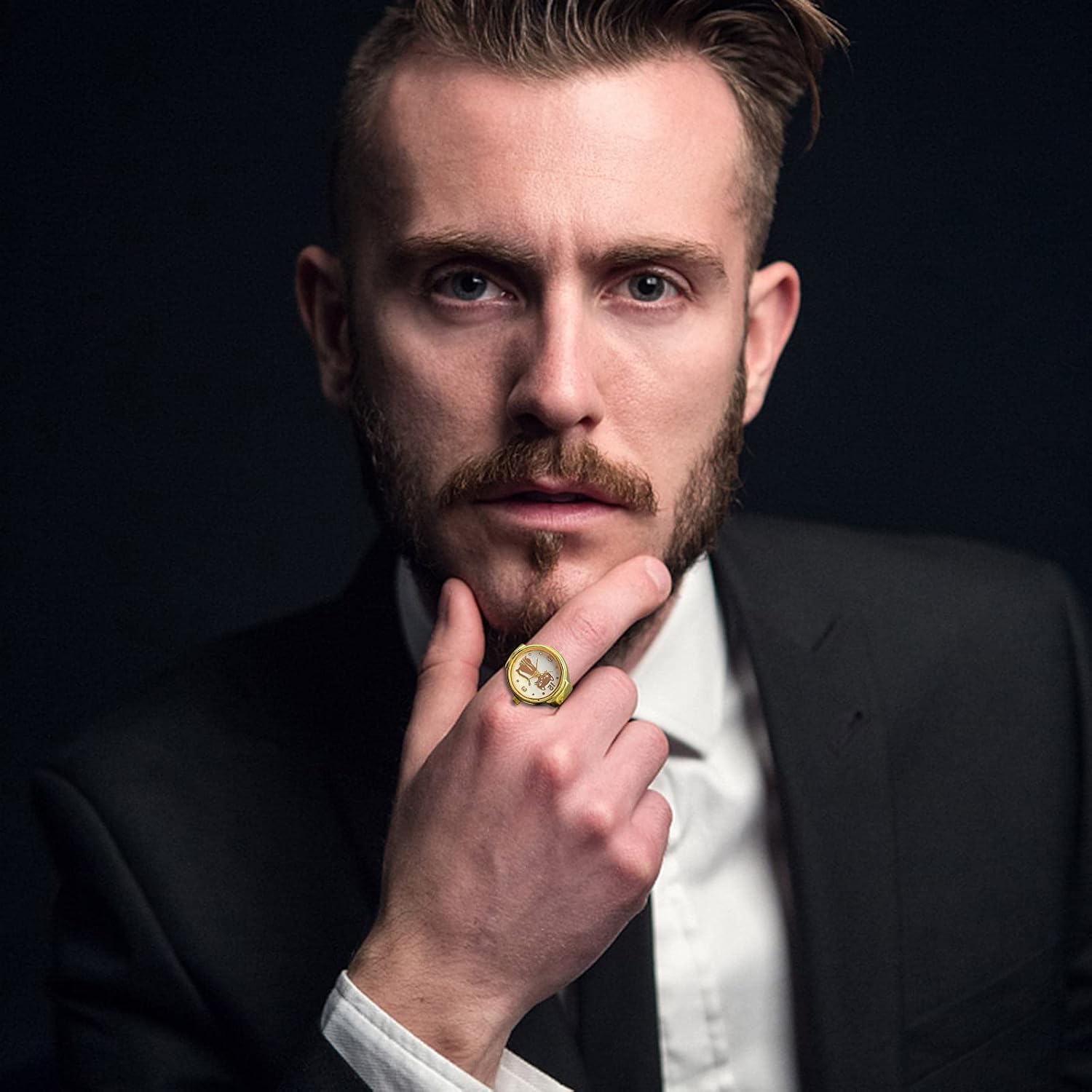 Echter Uhrenring als modisches Accessoire für Damen Herren verstellbarer Silberschmuck mit rundem klobigem Design zur eleganten Zeitanzeige im Alltag – Bild 5