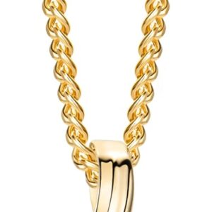 MIORE Women’s Necklace, 9 Carat 375 Yellow Gold and 18 K Gold-Plated 925 Silver, Emerald/Ruby/Topaz/Sapphire/Aquamarine Drop Pendant, Made in Italy, Curb Chain 45 cm, Women’s Jewellery Box